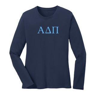 Alpha Delta Pi Greek Letter Block Womens Long Sleeve - Navy