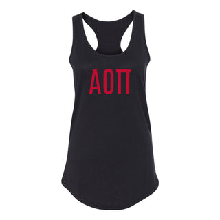 Alpha Omicron Pi Greek Letter Block Racerback Tank - Black