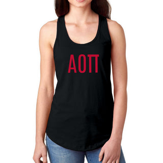 Alpha Omicron Pi Greek Letter Block Racerback Tank - Black
