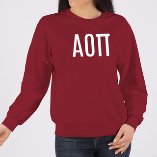Alpha Omicron Pi Greek Letter Block Crewneck Sweatshirt - Cardinal