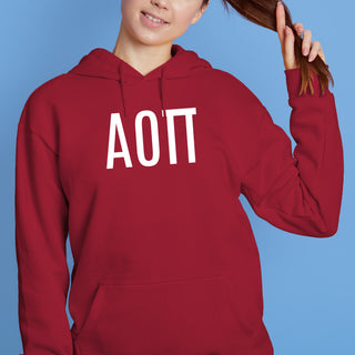 Alpha Omicron Pi Greek Letter Block Hoodie - Cardinal