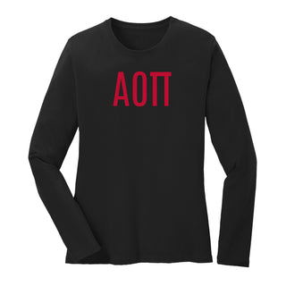 Alpha Omicron Pi Greek Letter Block Womens Long Sleeve - Black