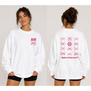 Alpha Omicron Pi Greek Bow Bliss Crewneck Sweatshirt - White