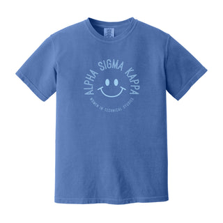 Alpha Sigma Kappa Greek Smile Garment-Dyed T-Shirt - Flo Blue