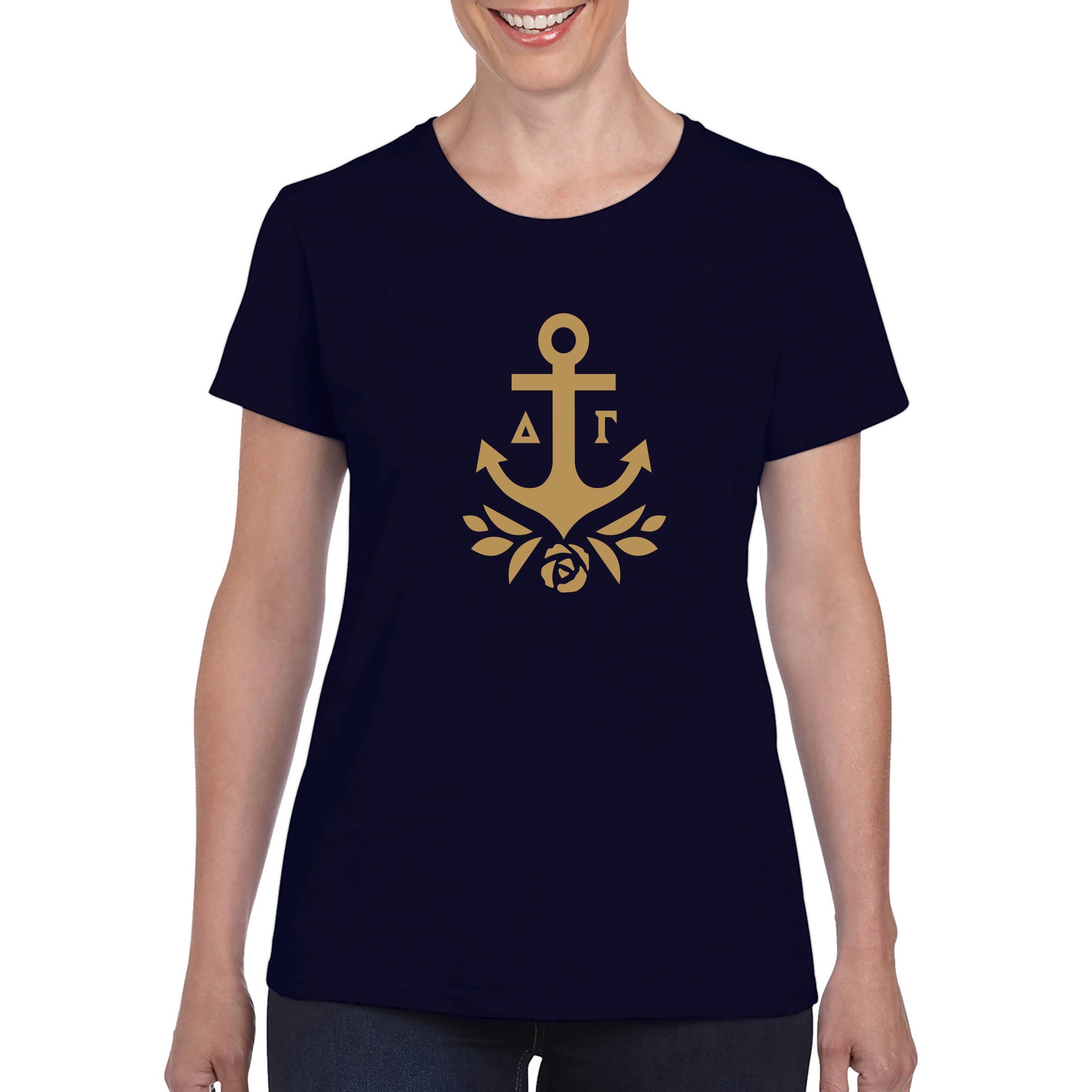 Delta Gamma Greek Primary Logo Womens T-Shirt Navy