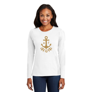 Delta Gamma Greek Primary Logo Womens Long Sleeve - White