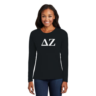 Delta Zeta Greek Letter Block Womens Long Sleeve - Black