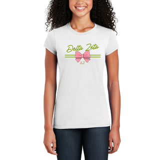 Delta Zeta Greek Bow Script Womens T-Shirt - White