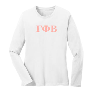 Gamma Phi Beta Greek Letter Block Womens Long Sleeve - White