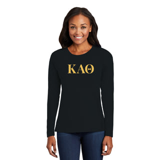 Kappa Alpha Theta Greek Letter Block Womens Long Sleeve - Black
