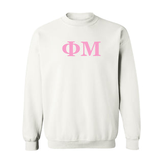 Phi Mu Greek Letter Block Crewneck Sweatshirt - White