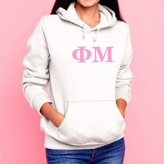 Phi Mu Greek Letter Block Hoodie - White