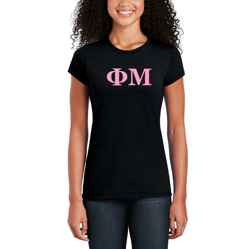 Phi Mu Greek Letter Block Womens T-Shirt - Black