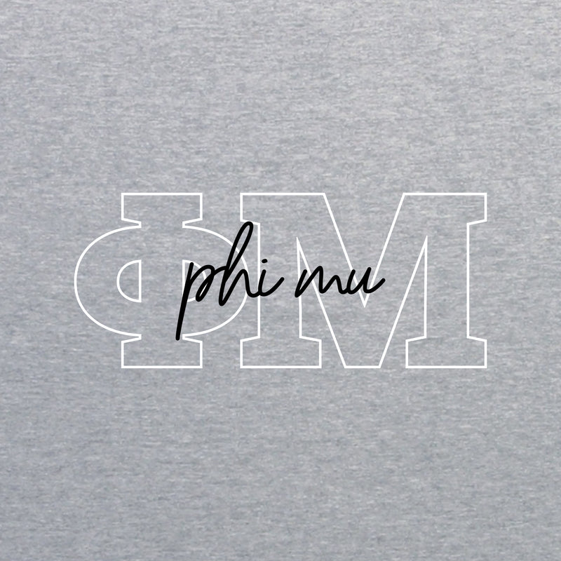 Phi Mu Greek Outline Overlay Crewneck Sweatshirt - Sport Grey