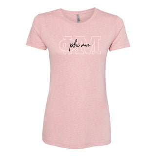 Phi Mu Greek Outline Overlay Womens Triblend T-Shirt - Desert Pink