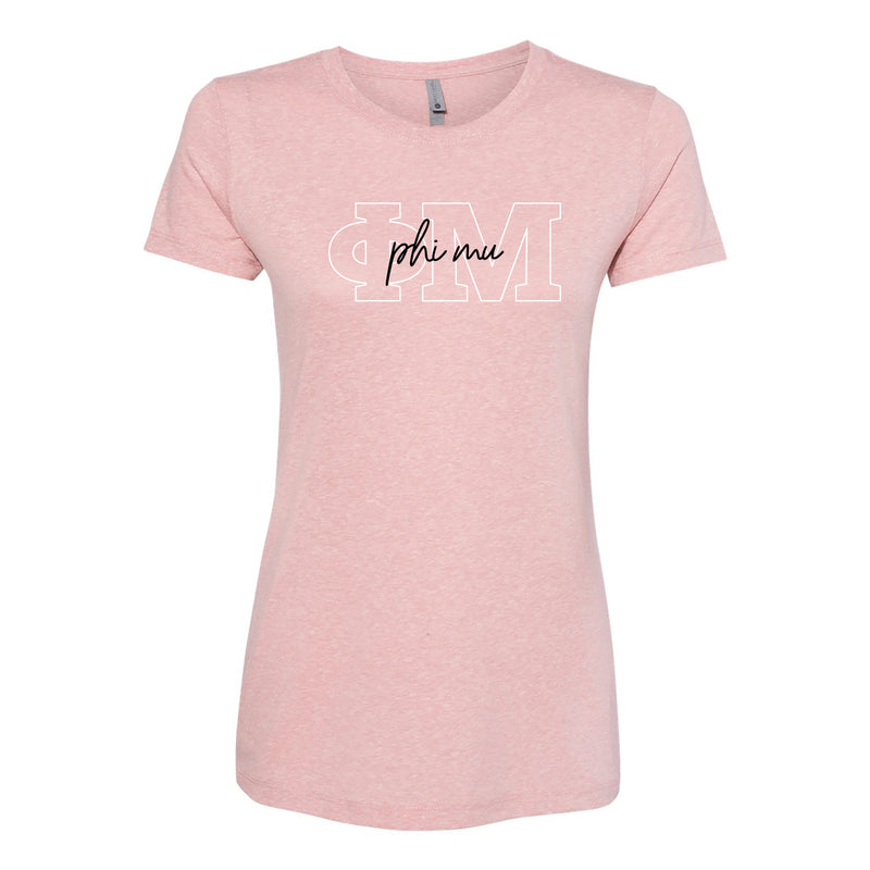 Phi Mu Greek Outline Overlay Womens Triblend T-Shirt - Desert Pink