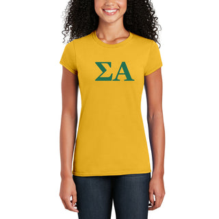 Sigma Alpha Greek Letter Block Womens T-Shirt -  Daisy
