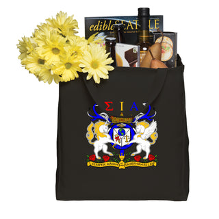 Sigma Iota Alpha Greek Crest Twill Grocery Tote - Black
