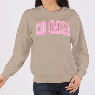 Chi Omega Greek Mega Arch Crewneck Sweatshirt - Sand