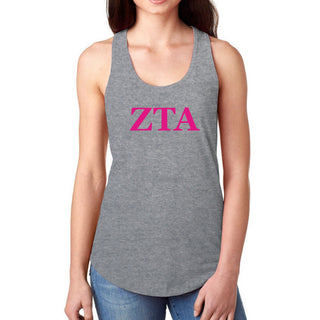 Zeta Tau Alpha Greek Letter Block Racerback Tank - Heather Grey