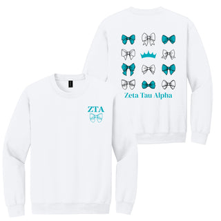 Zeta Tau Alpha Greek Bow Bliss Crewneck Sweatshirt - White