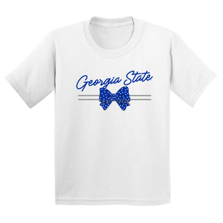 Georgia State Bow Script Youth T-Shirt - White