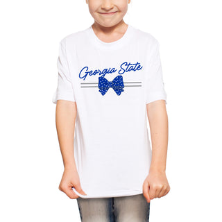 Georgia State Bow Script Youth T-Shirt - White