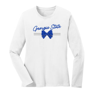 Georgia State Bow Script Womens Long Sleeve - White