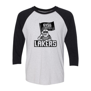 GVSU Mascot Mark NLA 3/4 Sleeve Raglan T-Shirt - Heather White / Vintage Black