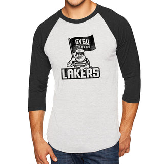 GVSU Mascot Mark NLA 3/4 Sleeve Raglan T-Shirt - Heather White / Vintage Black