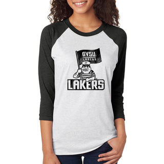 GVSU Mascot Mark NLA 3/4 Sleeve Raglan T-Shirt - Heather White / Vintage Black