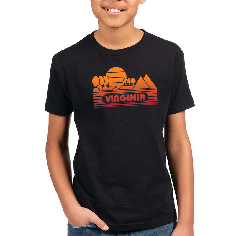 Virginia Groovy Sunset Youth Premium Cotton T-Shirt - Black