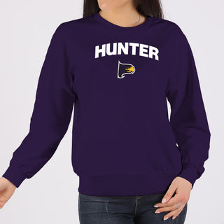 Hunter College Hawks Arch Logo Crewneck Sweatshirt - Purple