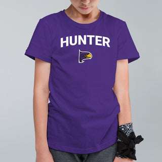 Hunter College Hawks Arch Logo Youth T Shirt - Purple