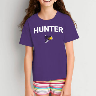 Hunter College Hawks Arch Logo Youth T Shirt - Purple