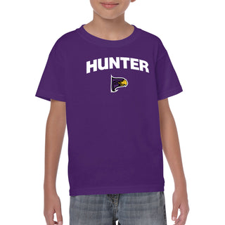 Hunter College Hawks Arch Logo Youth T Shirt - Purple