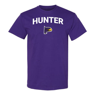 Hunter College Hawks Arch Logo T Shirt - Purple