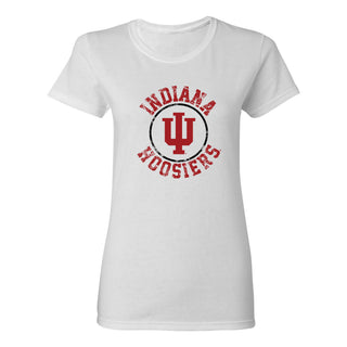 Indiana Distressed Circle Logo Womens T-Shirt - White