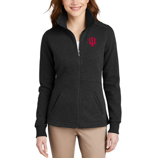 Indiana Hoosiers Primary Logo Ladies Slub Fleece Full-Zip Jacket - Black