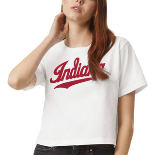 Indiana Script Am App Women's Fine Jersey Boxy Tee - White