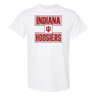 Indiana University Hoosiers Hibiscus Pattern Blocks Basic Cotton Short Sleeve T Shirt - White