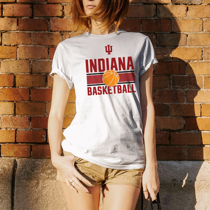 Indiana University Hoosiers Basketball Mesh Basic Cotton Short Sleeve T Shirt - White