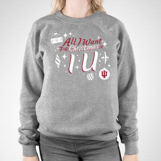 Indiana Hoosiers All I Want For Christmas Is IU Crewneck Sweatshirt - Sport Grey