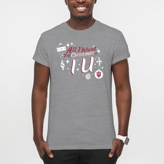 Indiana Hoosiers All I Want For Christmas Is IU T Shirt - Sport Grey
