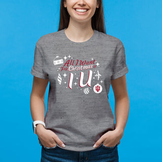 Indiana Hoosiers All I Want For Christmas Is IU T Shirt - Sport Grey