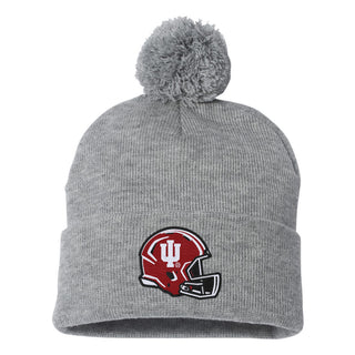 Indiana Football Helmet EMB Knit Pom Beanie - Heather Grey