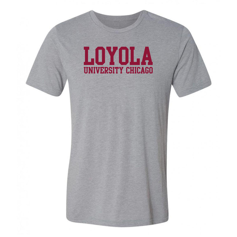 Loyola University Chicago Ramblers Basic Block Canvas Triblend Short Sleeve T Shirt - Athletic Grey Triblend