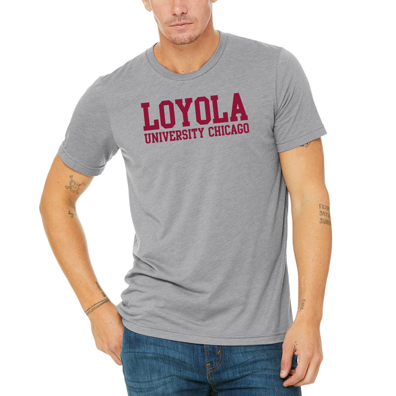 Loyola University Chicago Ramblers Basic Block Canvas Triblend Short Sleeve T Shirt - Athletic Grey Triblend