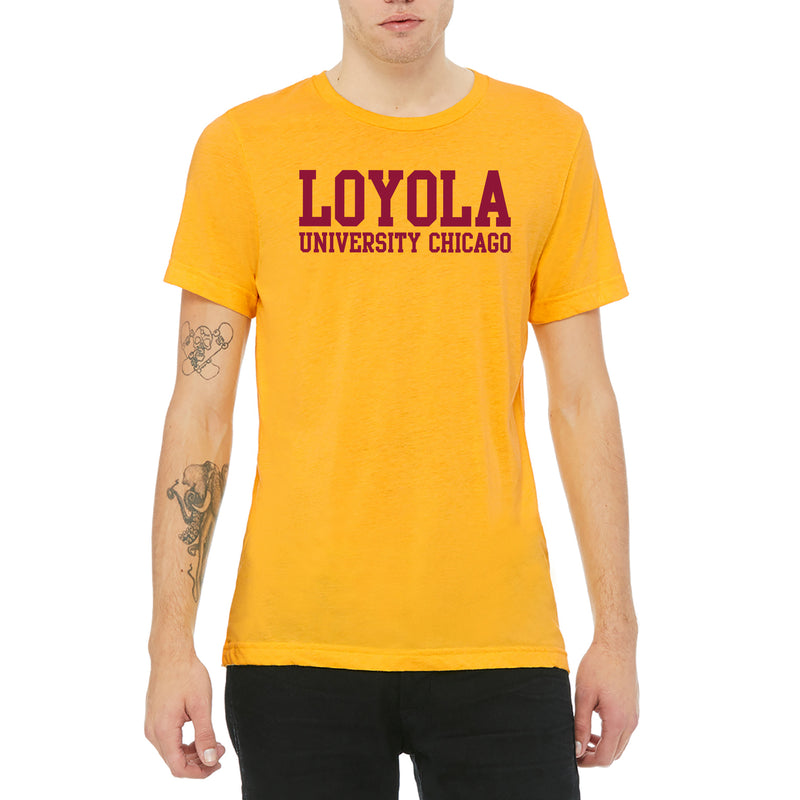 Loyola University Chicago Ramblers Basic Block Canvas Triblend Short Sleeve T Shirt - Yellow Gold Tribelnd