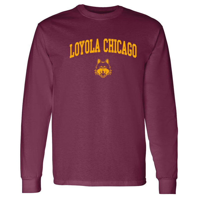 Loyola University Chicago Ramblers Arch Logo Long Sleeve T Shirt - Maroon